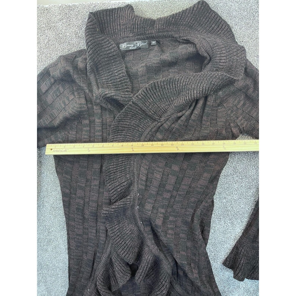 Brittany Black Sweater Womens 2X Plus Cardigan Open Front Ruffled Brown - Picture 8 of 10